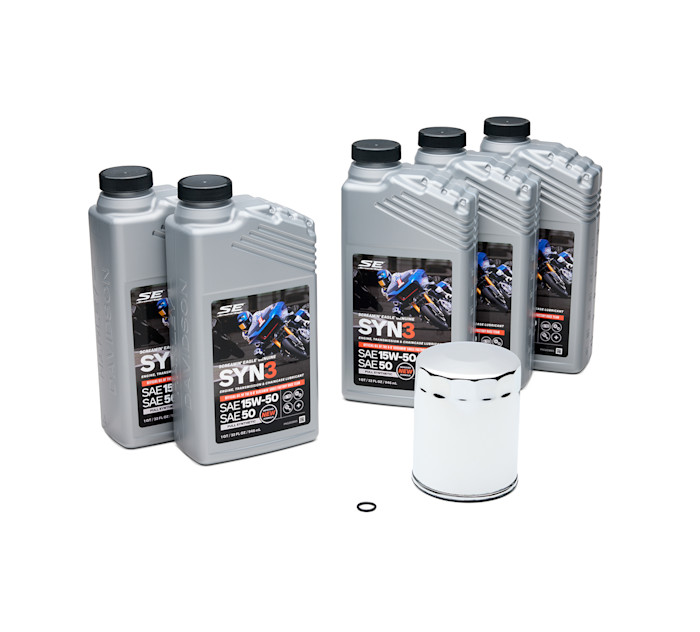 5 Qt. SYN3 Full Synthetic Motorcycle Lubricant Oil Change Kit – Chrome Filter 1