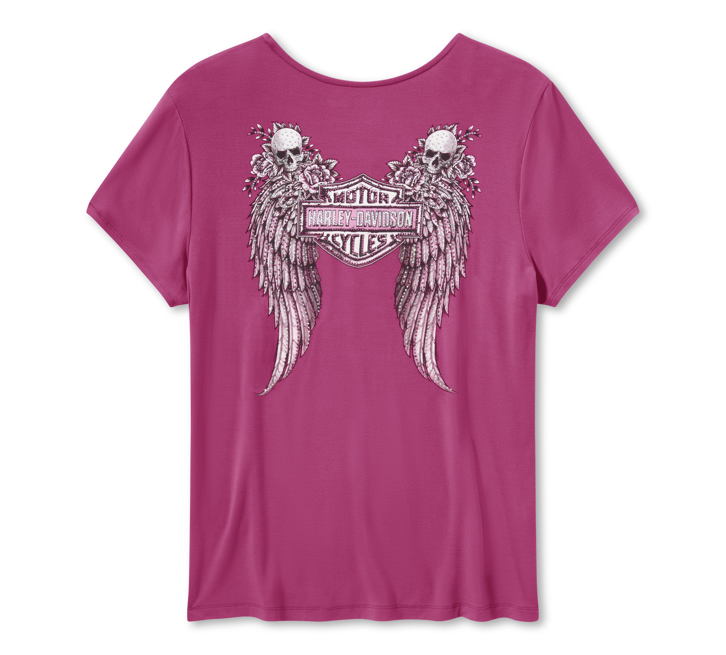 Women's Bling Angel Wings Short Sleeve Laced Front Tee | Harley