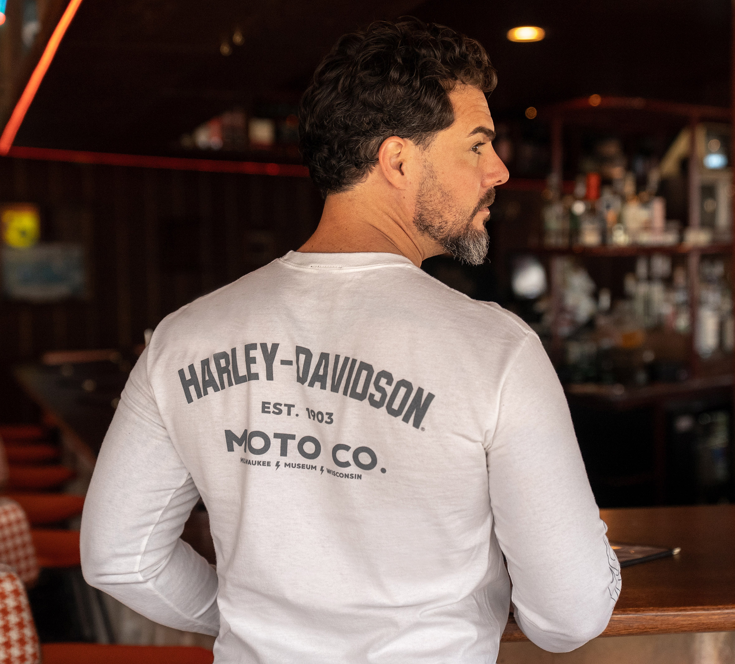 Men's Open Bar & Shield Flames Long Sleeve Tee