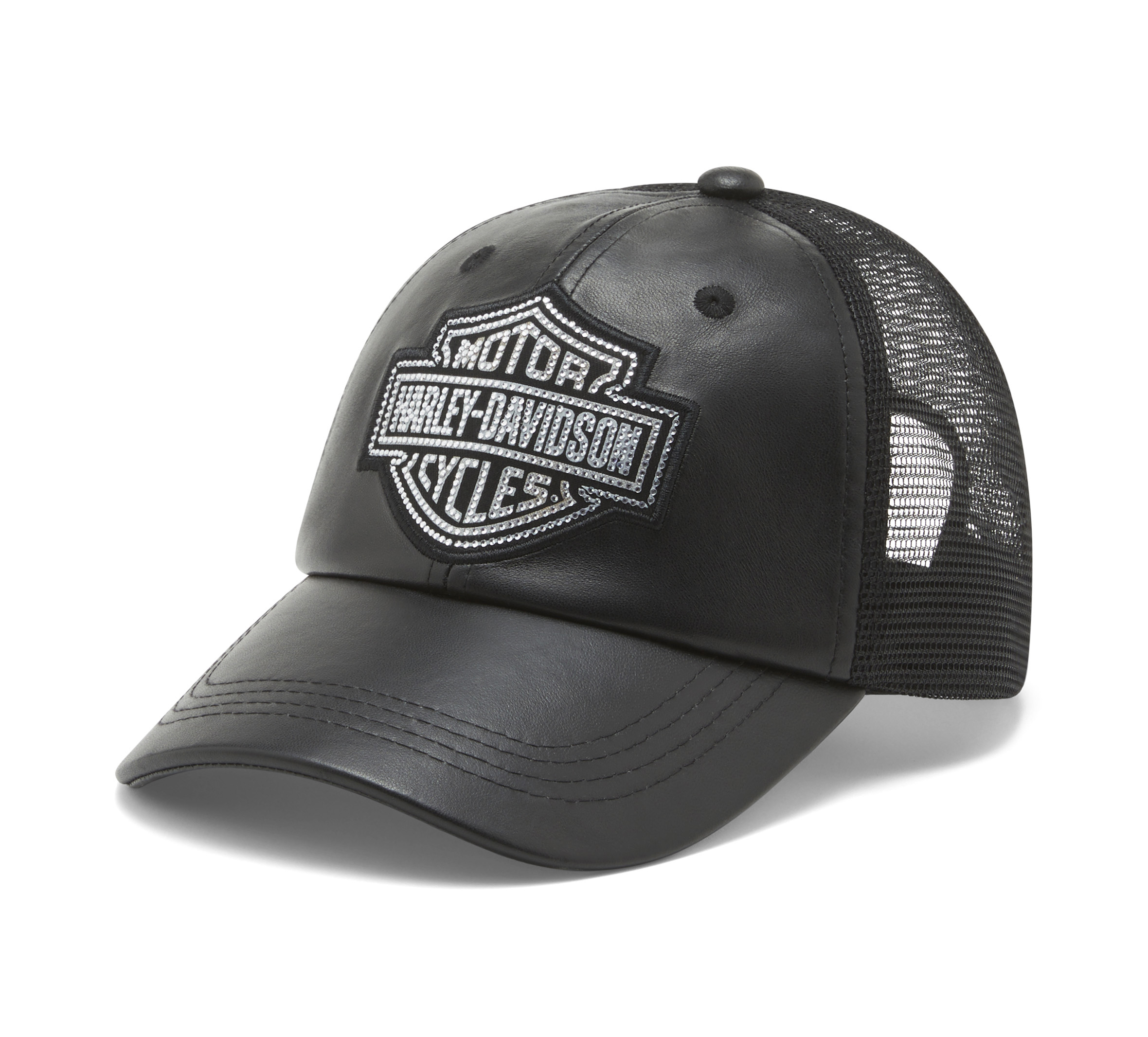 Bling Bar & Shield Leather Trucker Cap