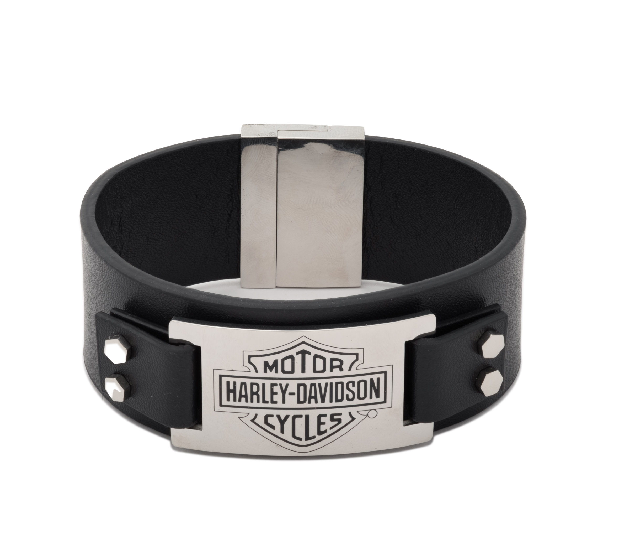 Men's 9" Bar & Shield Plate Thick Leather Cuff Bracelet