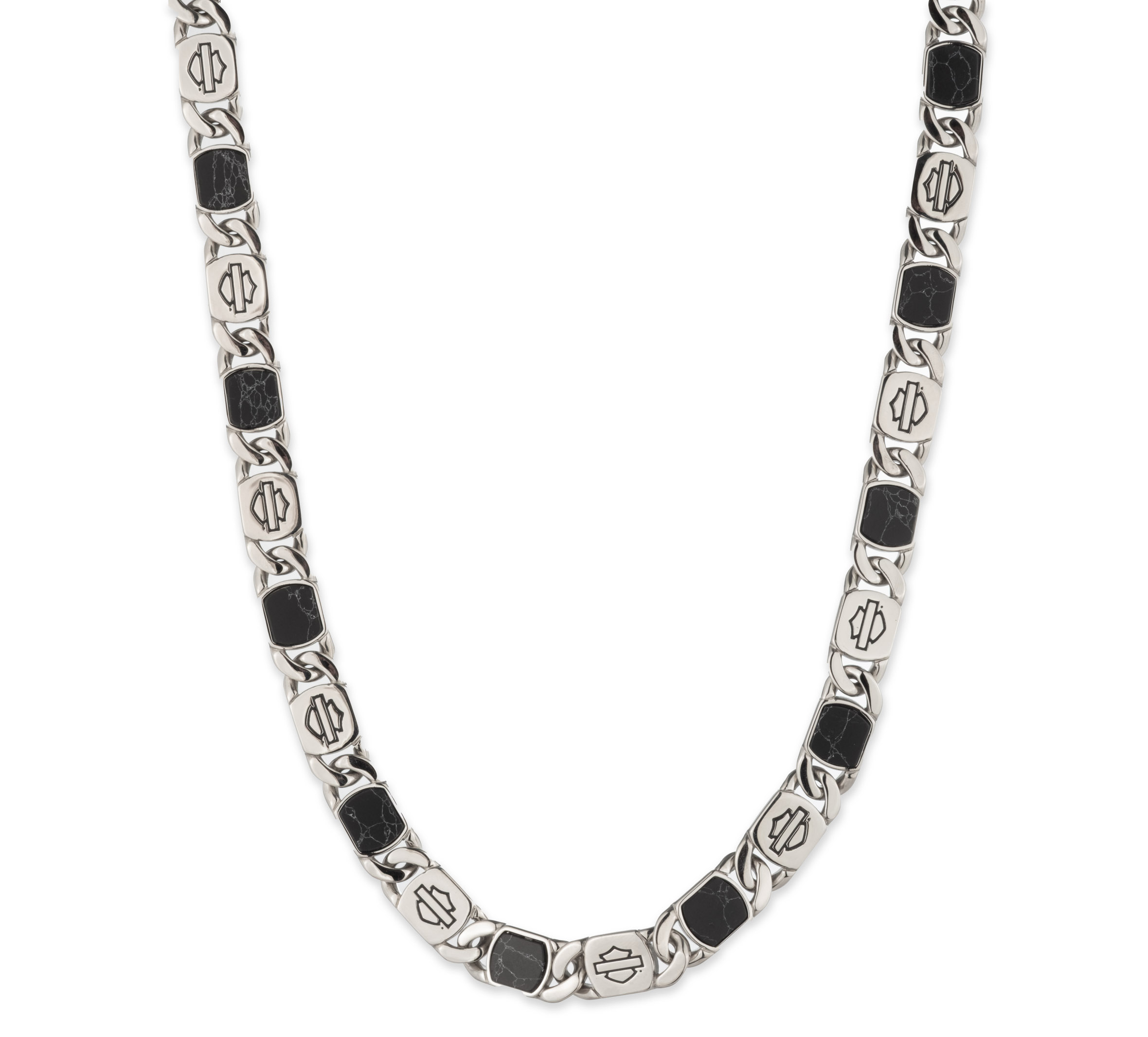 Men's 24" Bar & Shield Howlite Stone Inlay Curb Chain Necklace
