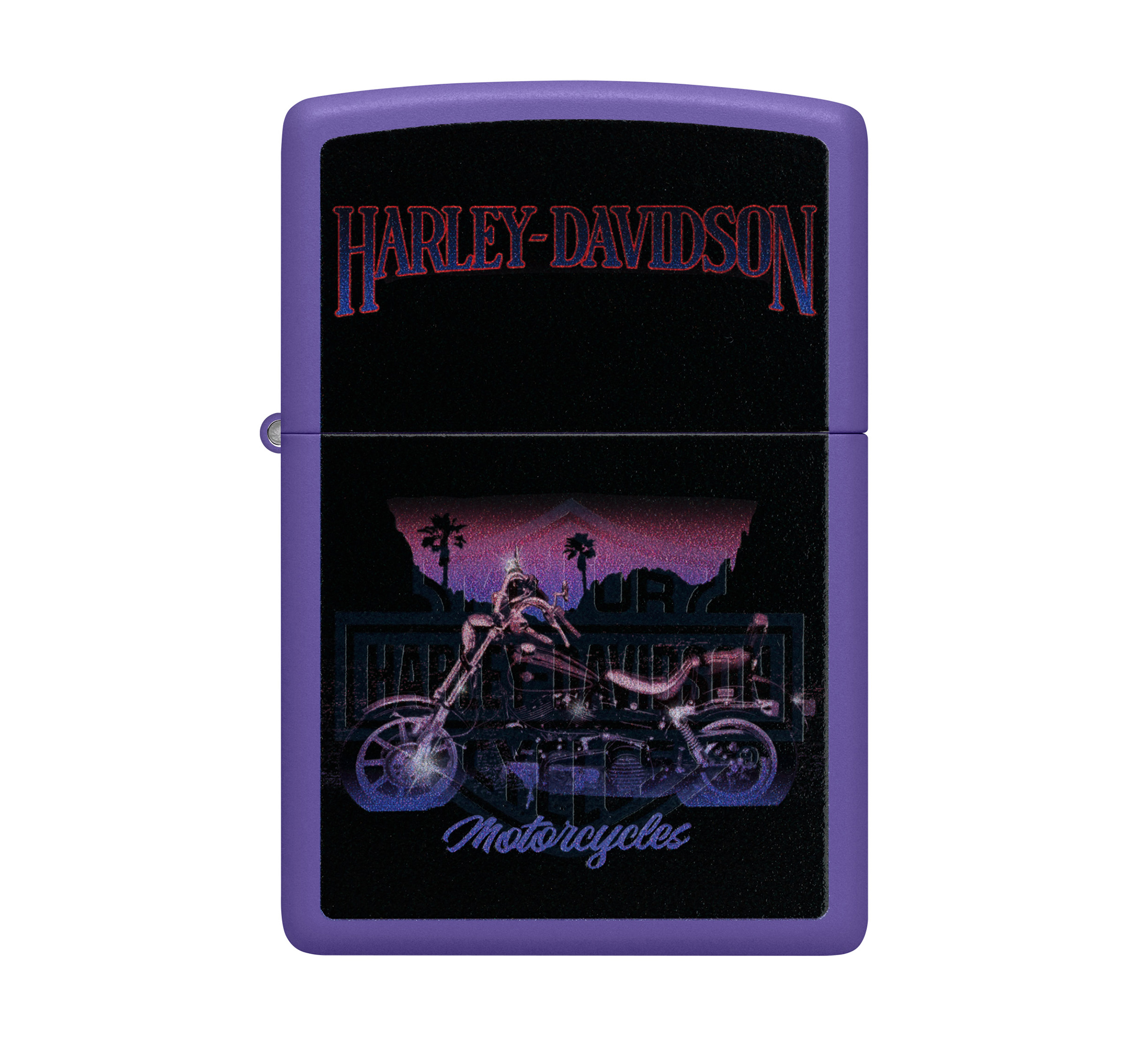 Harley-Davidson® Black Light Logo Reveal Purple Matte Windproof Lighter