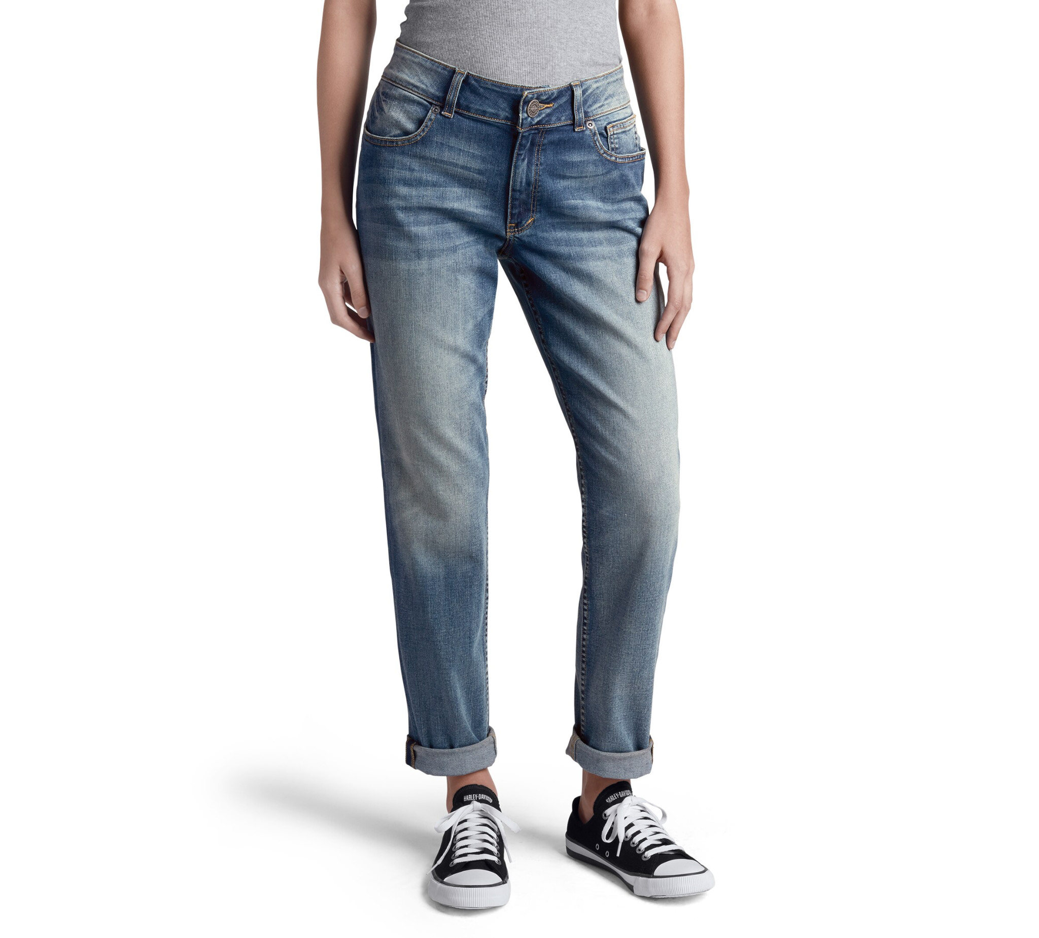 Women's Washed Boyfriend Mid-Rise Jeans