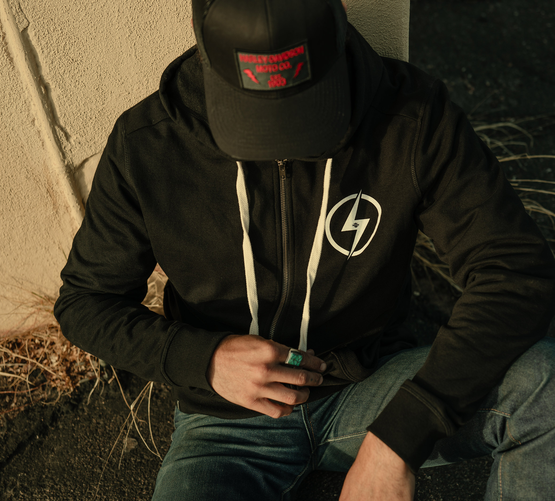 Men's Bar & Shield Lightning Bolt Lightweight Full Zip Hoodie