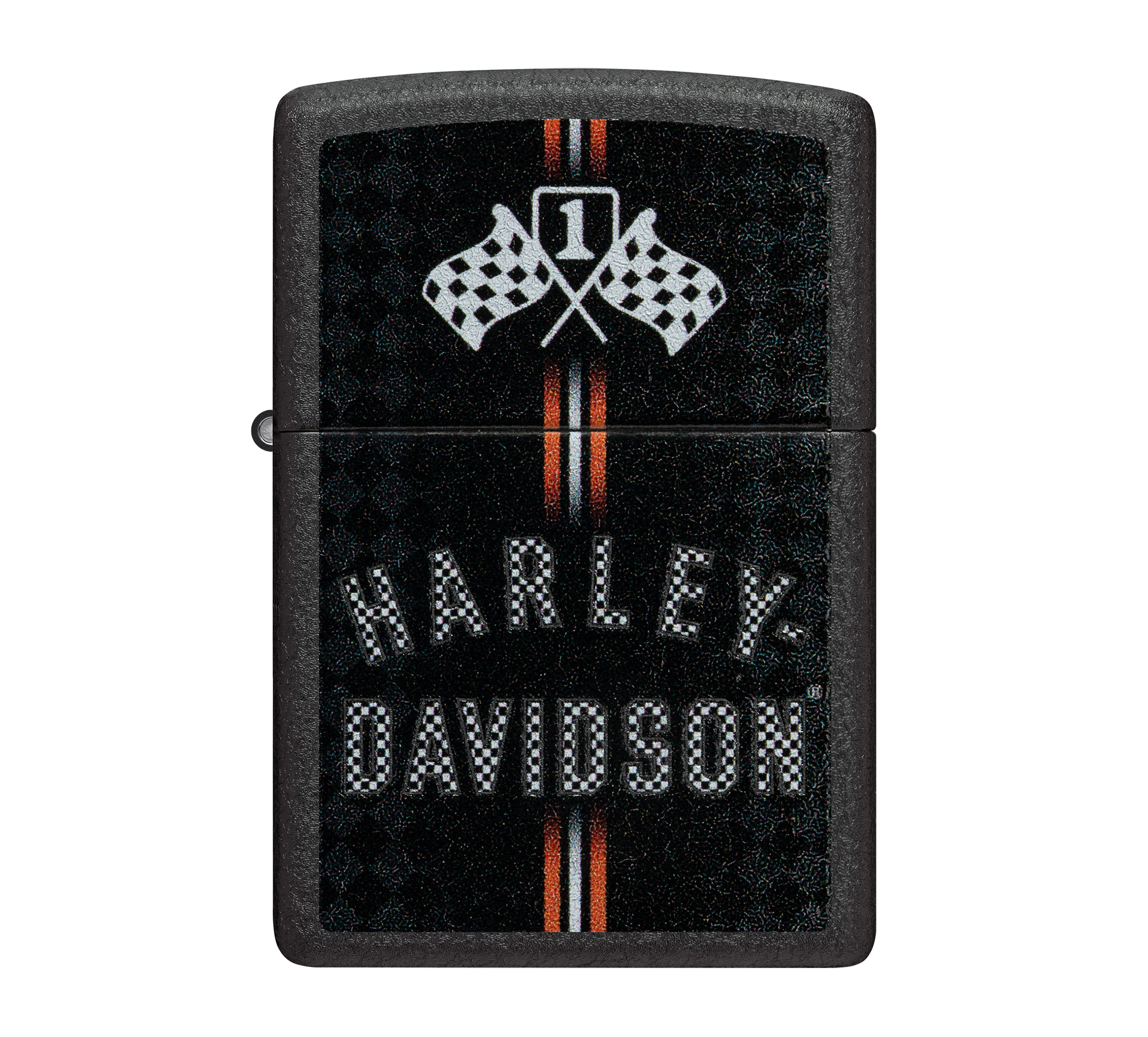 Harley-Davidson Checkered Flags Design Black Crackle Windproof Lighter