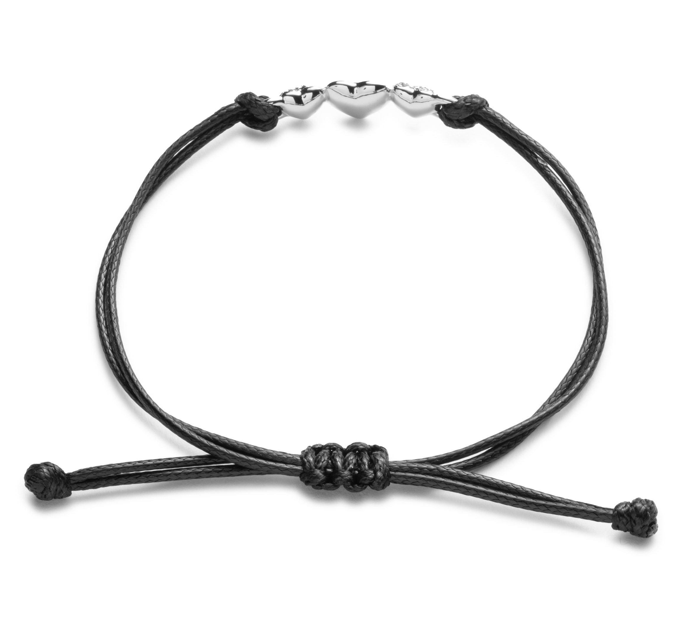Women's Bar & Shield Triple Heart Wax Cord Bracelet