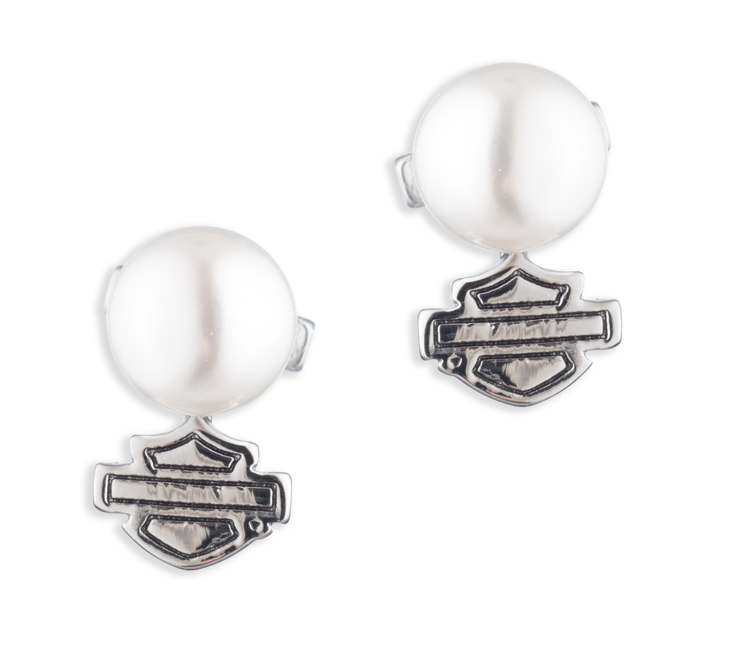 Women's Pearl Stud Logo Earrings