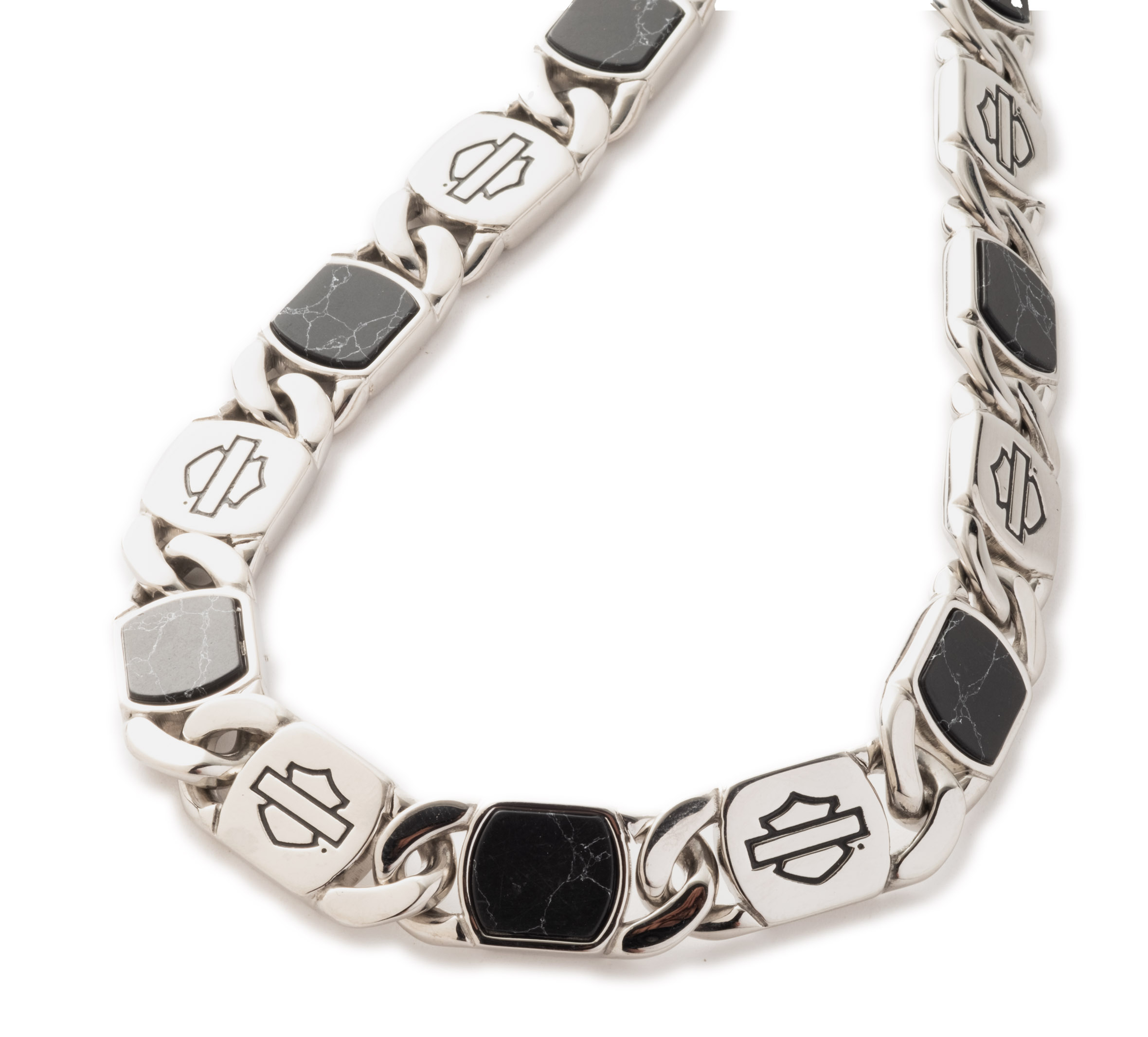 Men's 24" Bar & Shield Howlite Stone Inlay Curb Chain Necklace