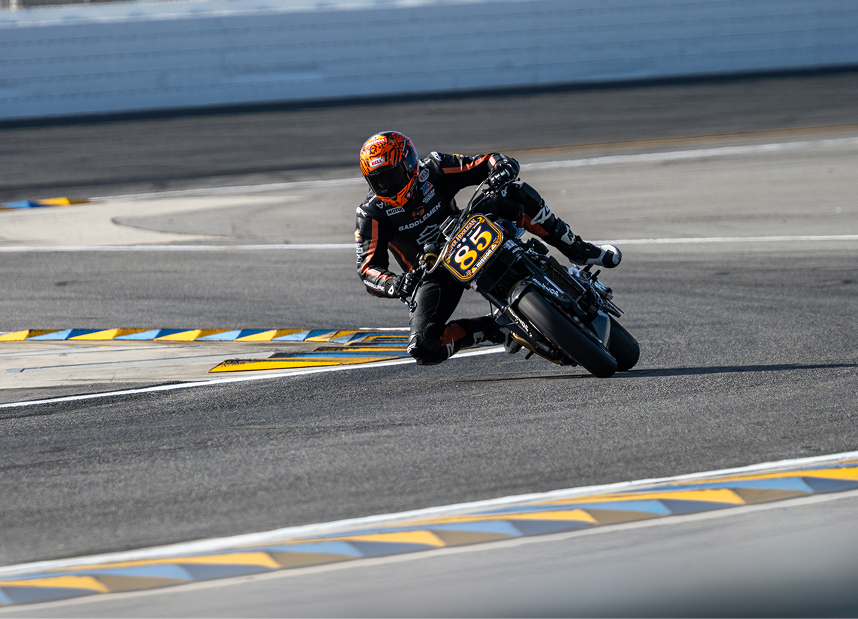 Jake Lewis leans through an S curve during a Super Hooligan race at Daytona International Speedway