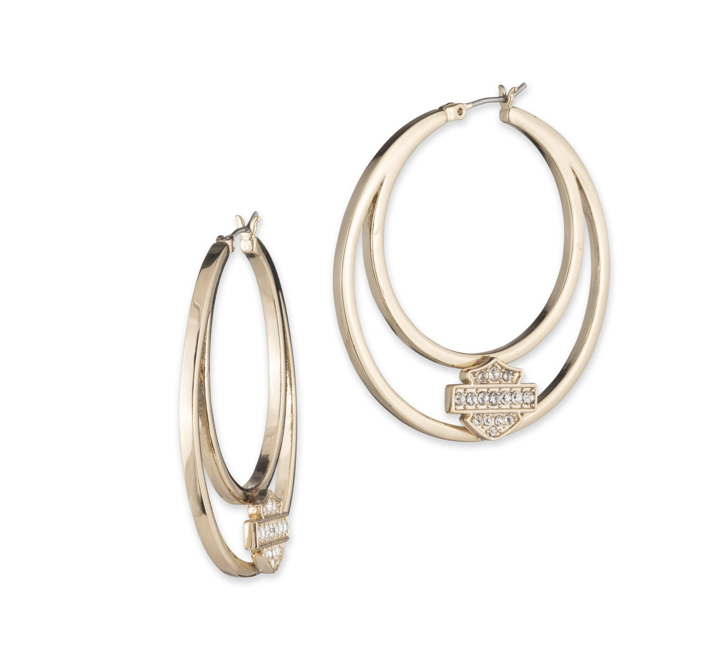 Women's Large Open Bar & Shield Logo Hoop Earrings