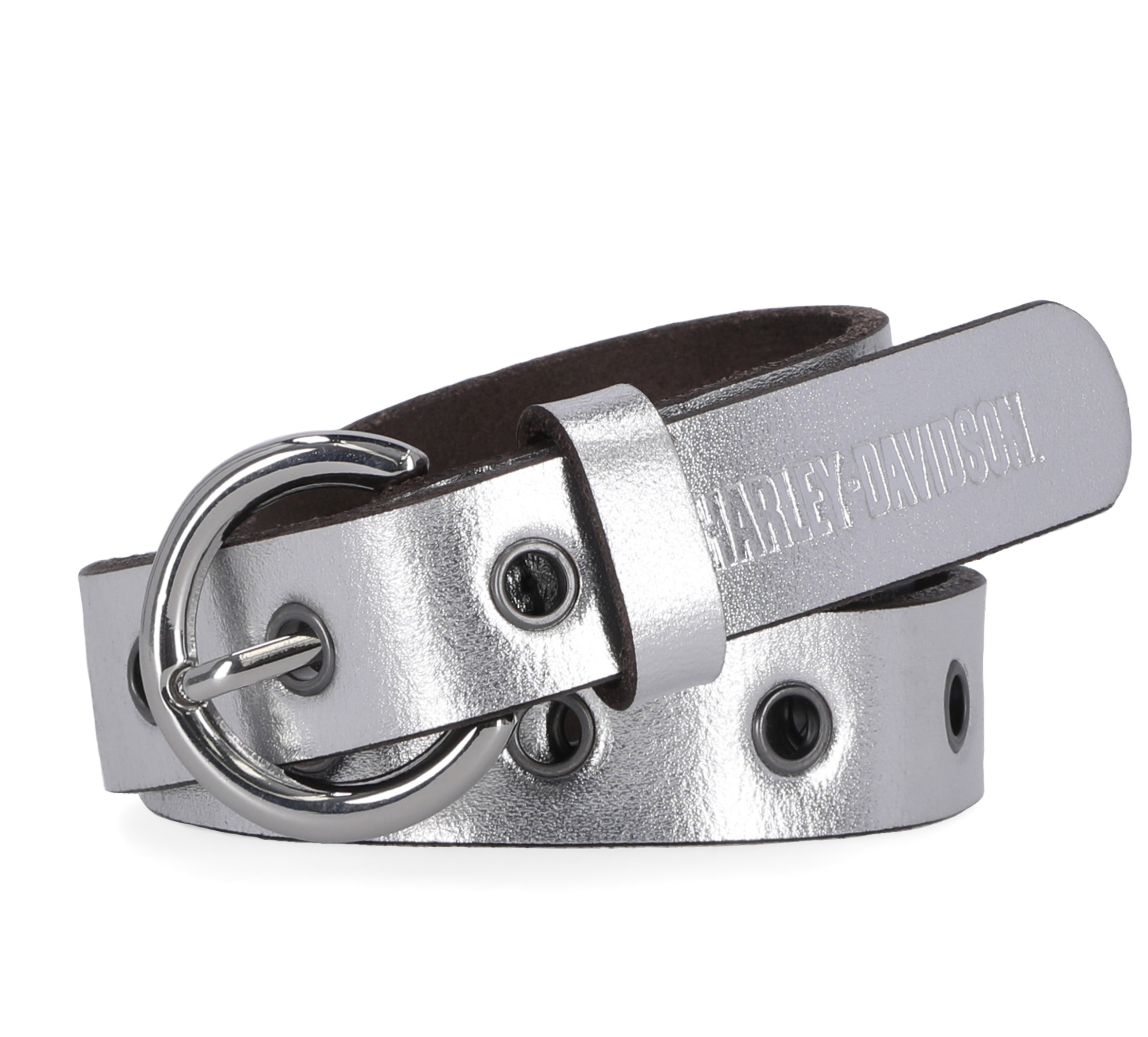 Ceinture à œillet métallique argentée