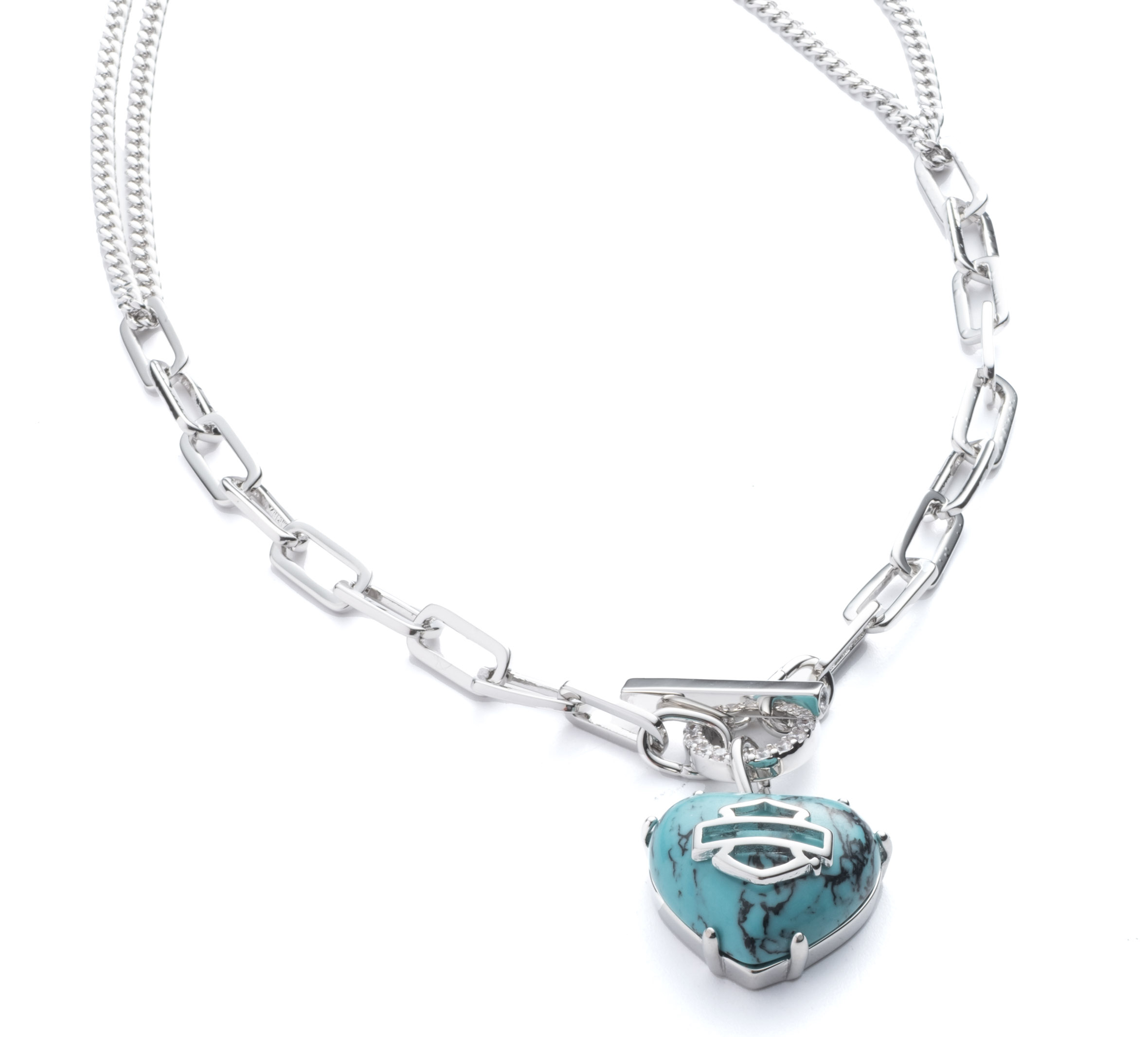 Women's 24" Bar & Shield Turquoise Heart Toggle Necklace
