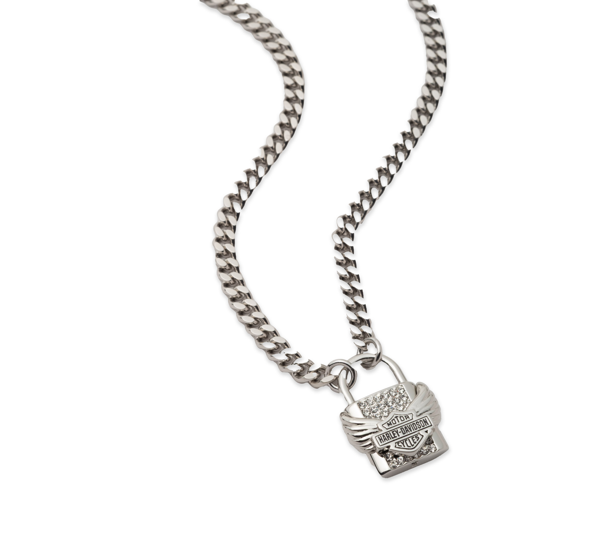 Women's 16" Winged Bar & Shield Pave Lock Pendant