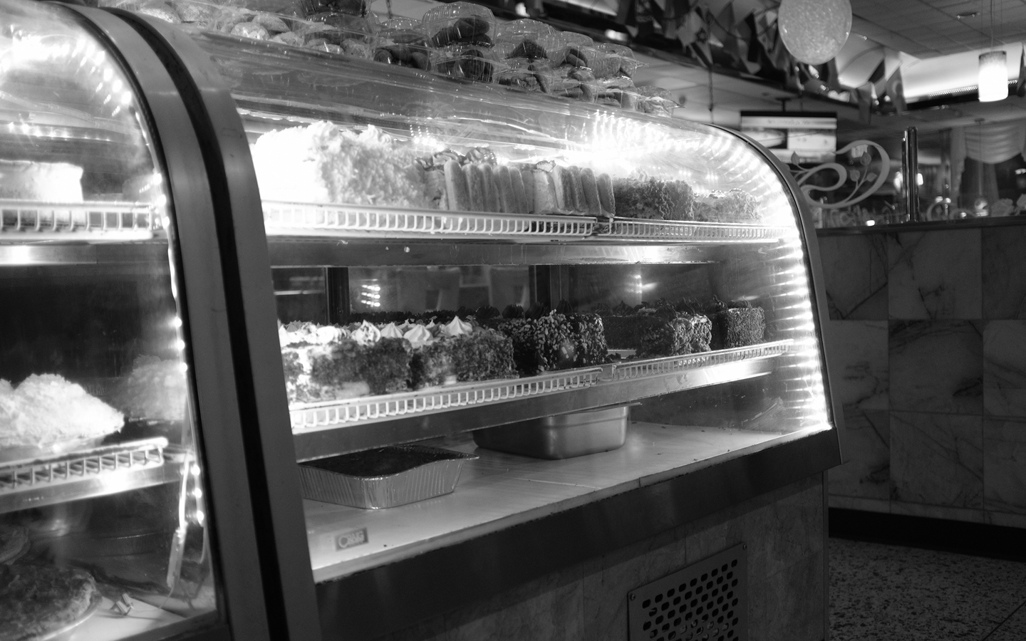 Cake in display case