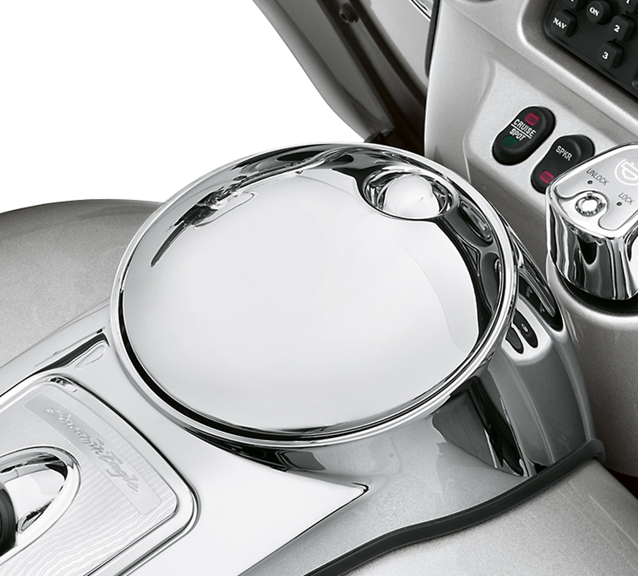 Smooth Push-Button Fuel Console Door Release - Chrome