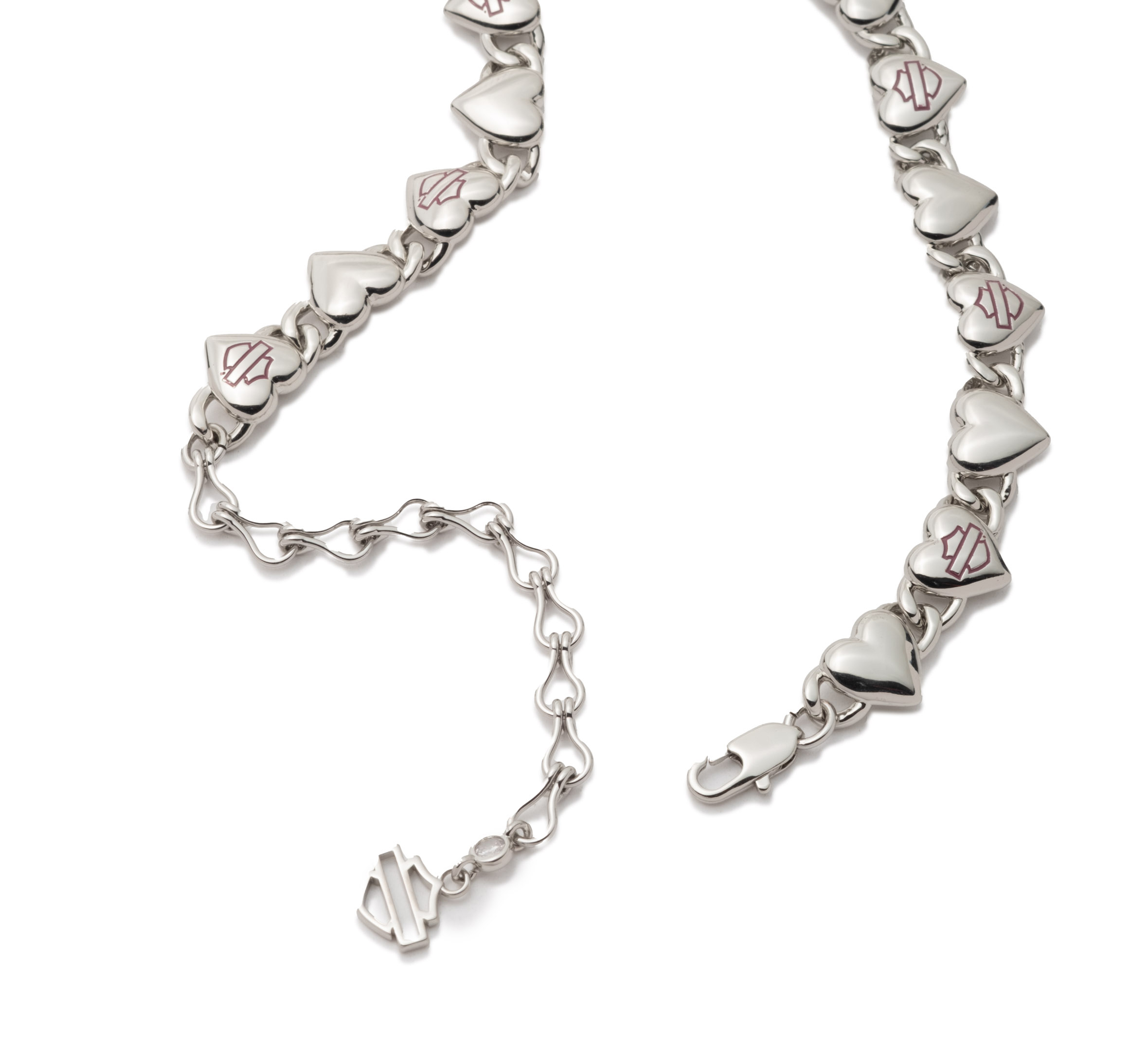 Women's 16" Bar & Shield Pink Heart Chain Link Necklace