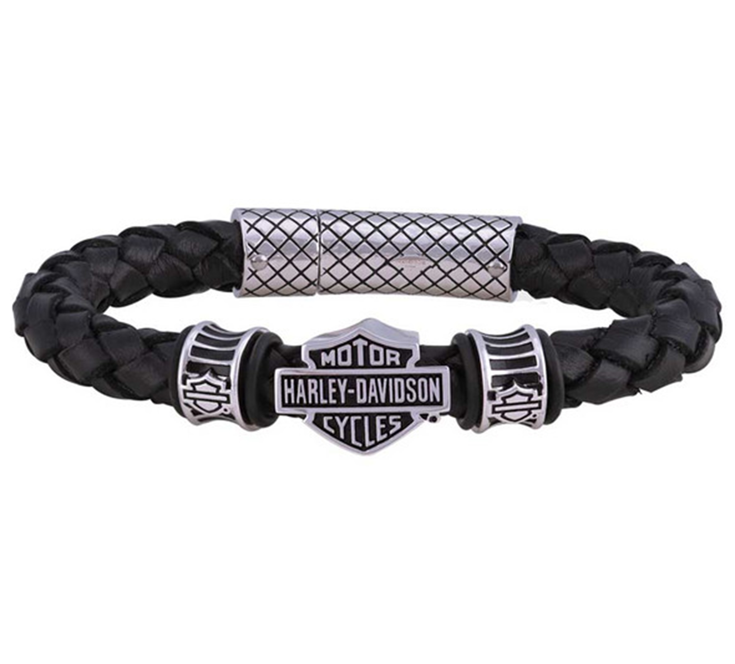 Men's Bar & Shield Braided Leather Bracelet