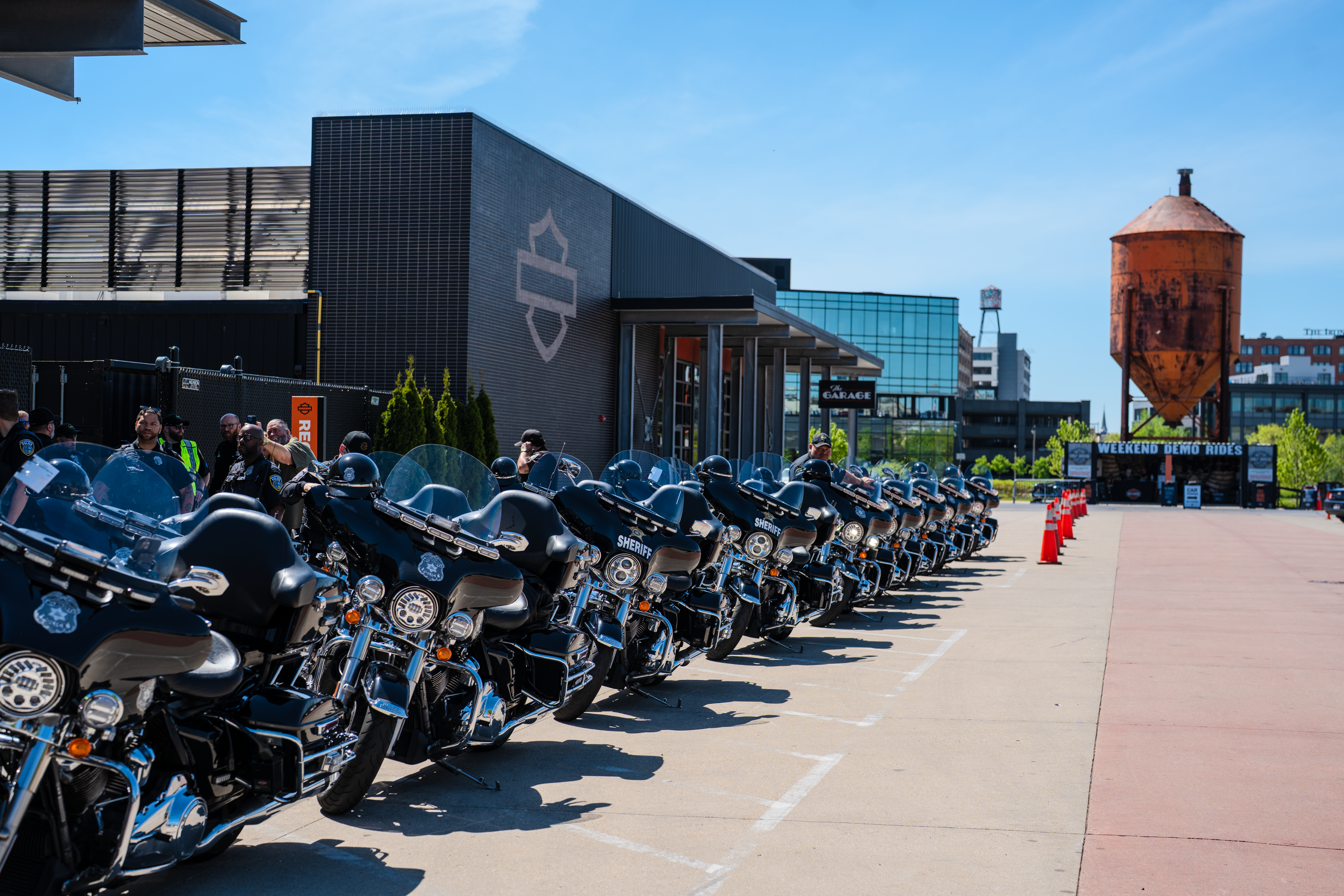 a row of motorcycles parked