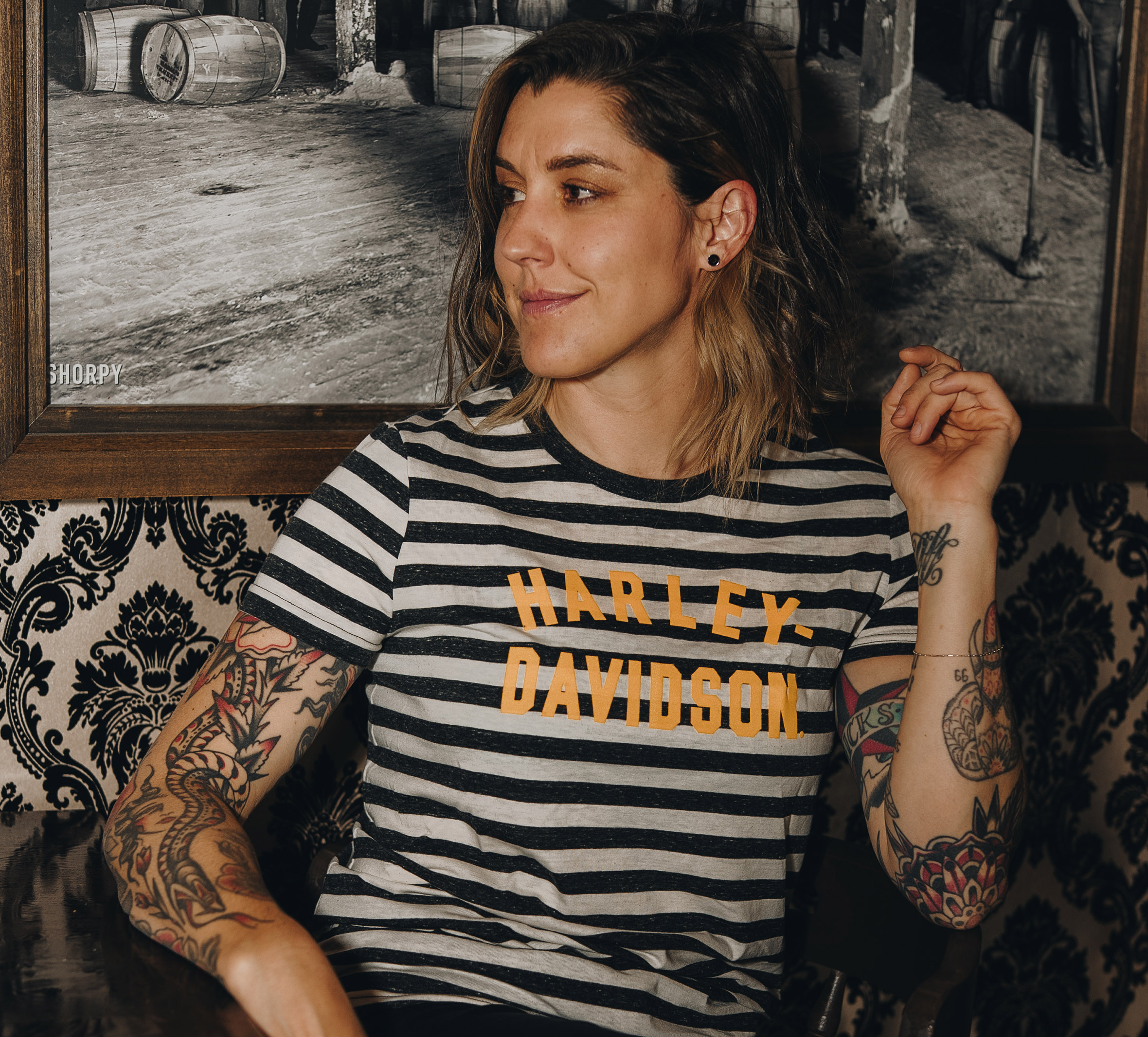 Women's Striped Race Font Tee