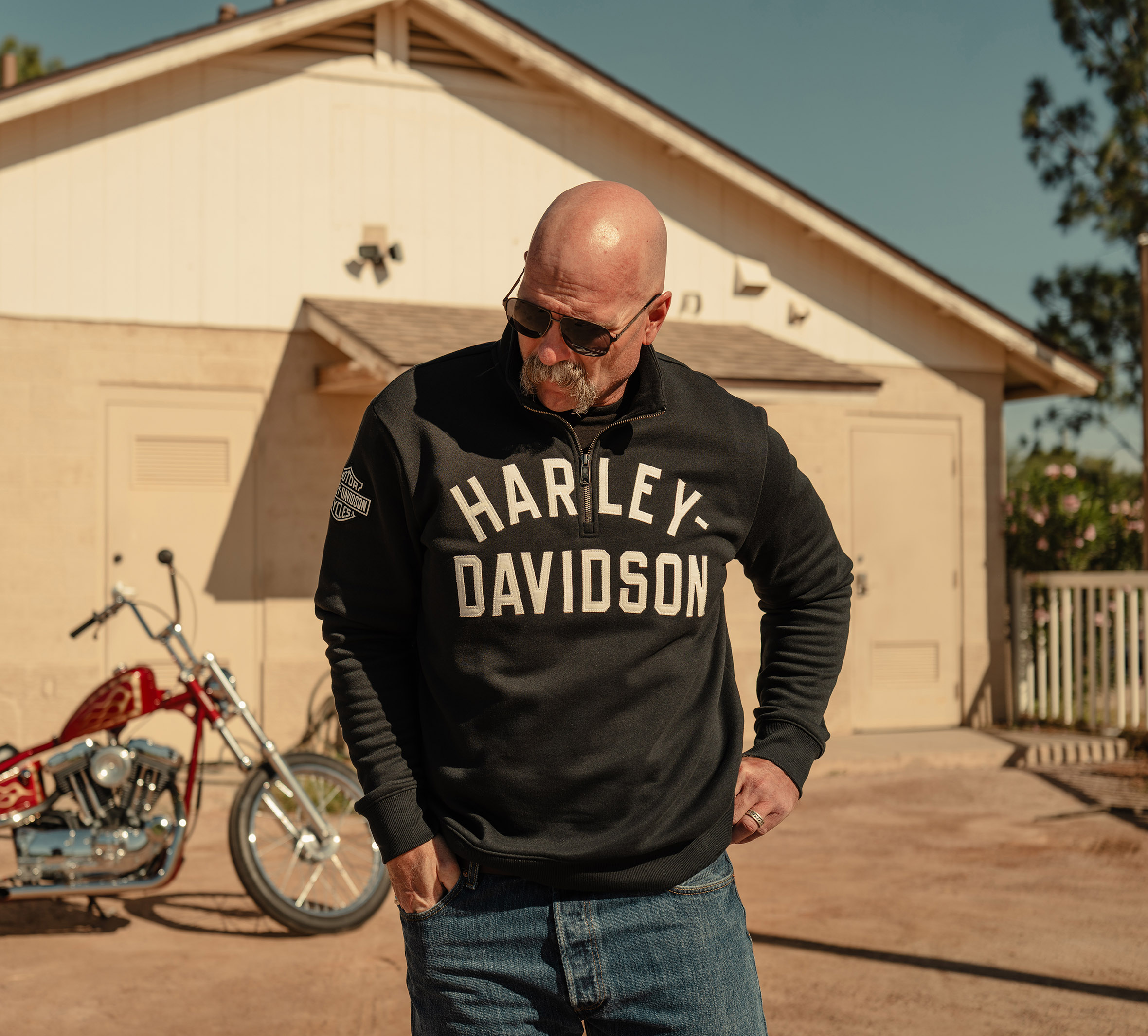Harley-Davidson 袖サンダー スウェット XL ブラック フェード Men's H-D Essential 1/4 Zip Pullover Fleece - Harley Black