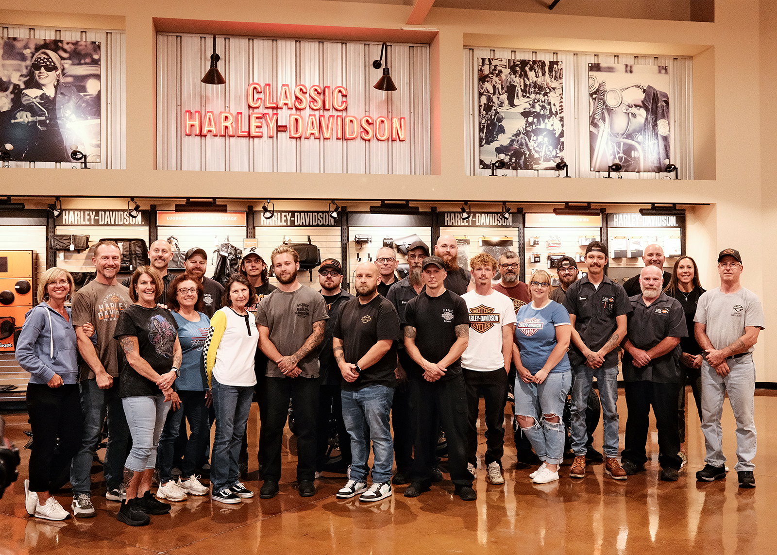 A group portrait of the staff at Classic Harley-Davidson.