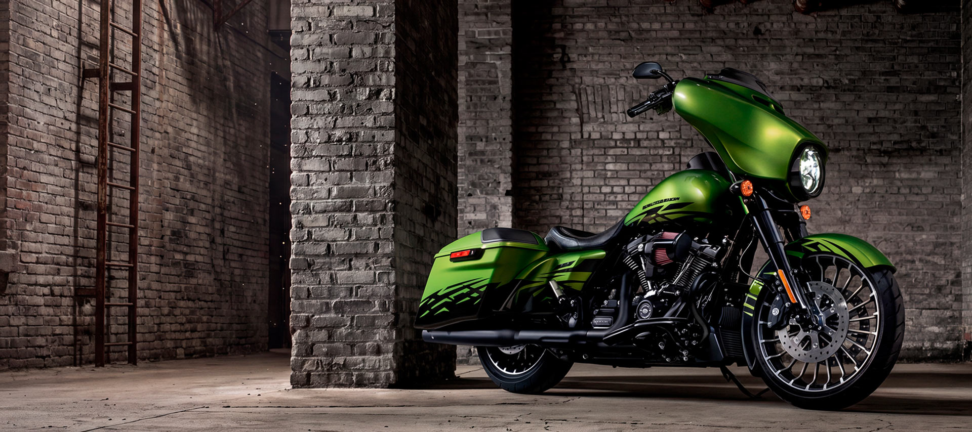 Green customized motorcycle