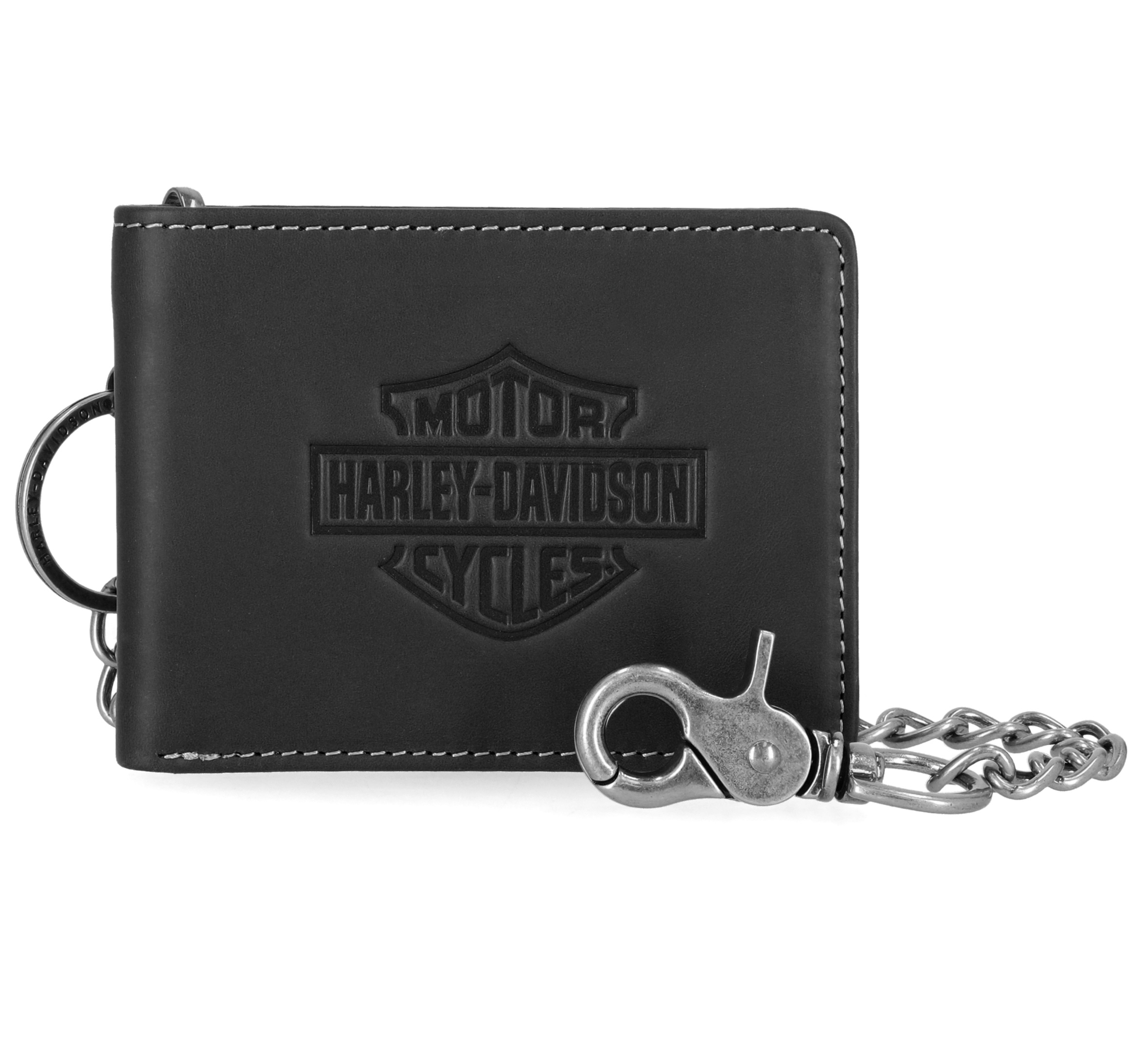Traditional Bar & Shield Embossed Bifold Wallet with Chain