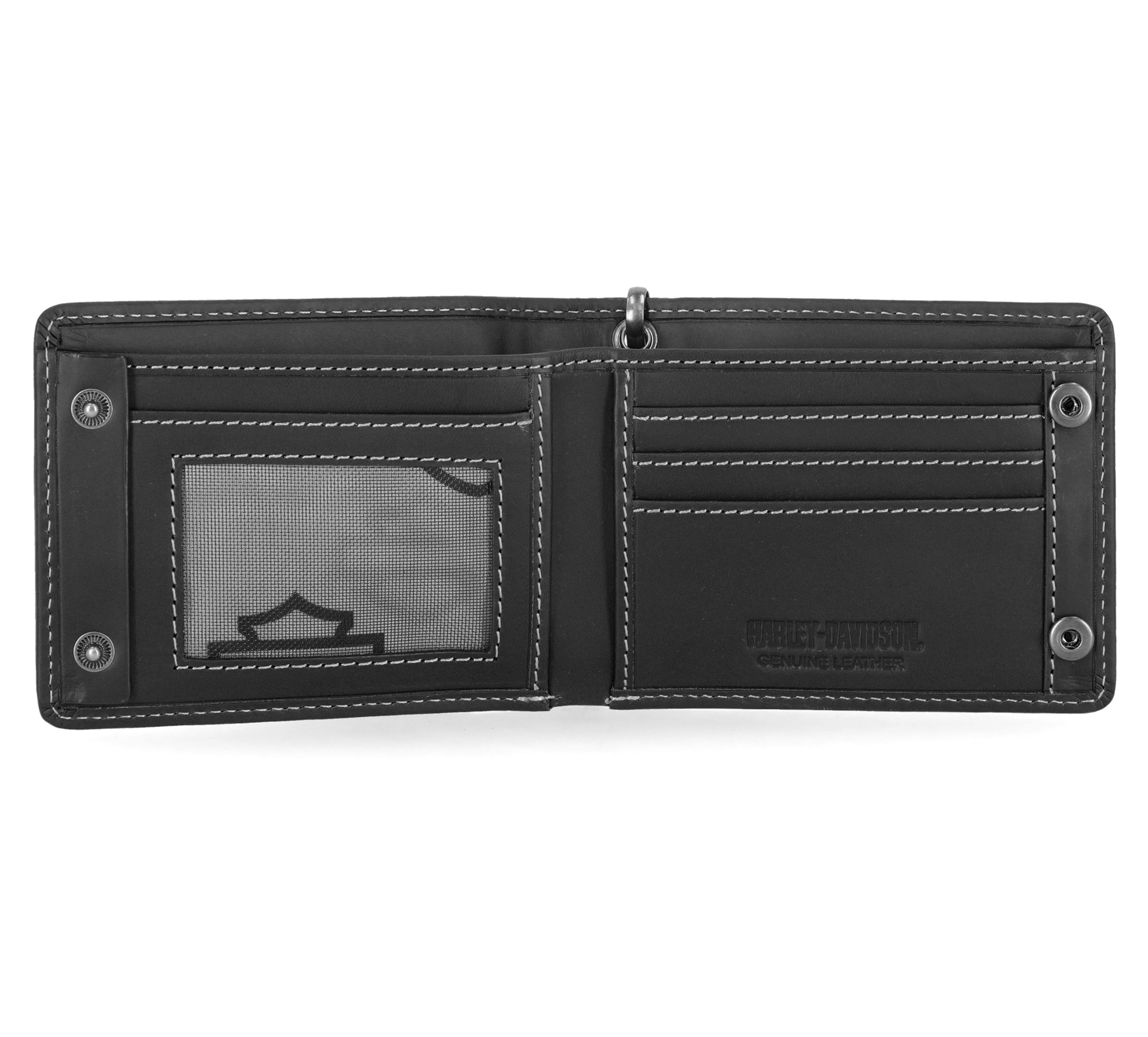 Traditional Bar & Shield Embossed Bifold Wallet with Chain