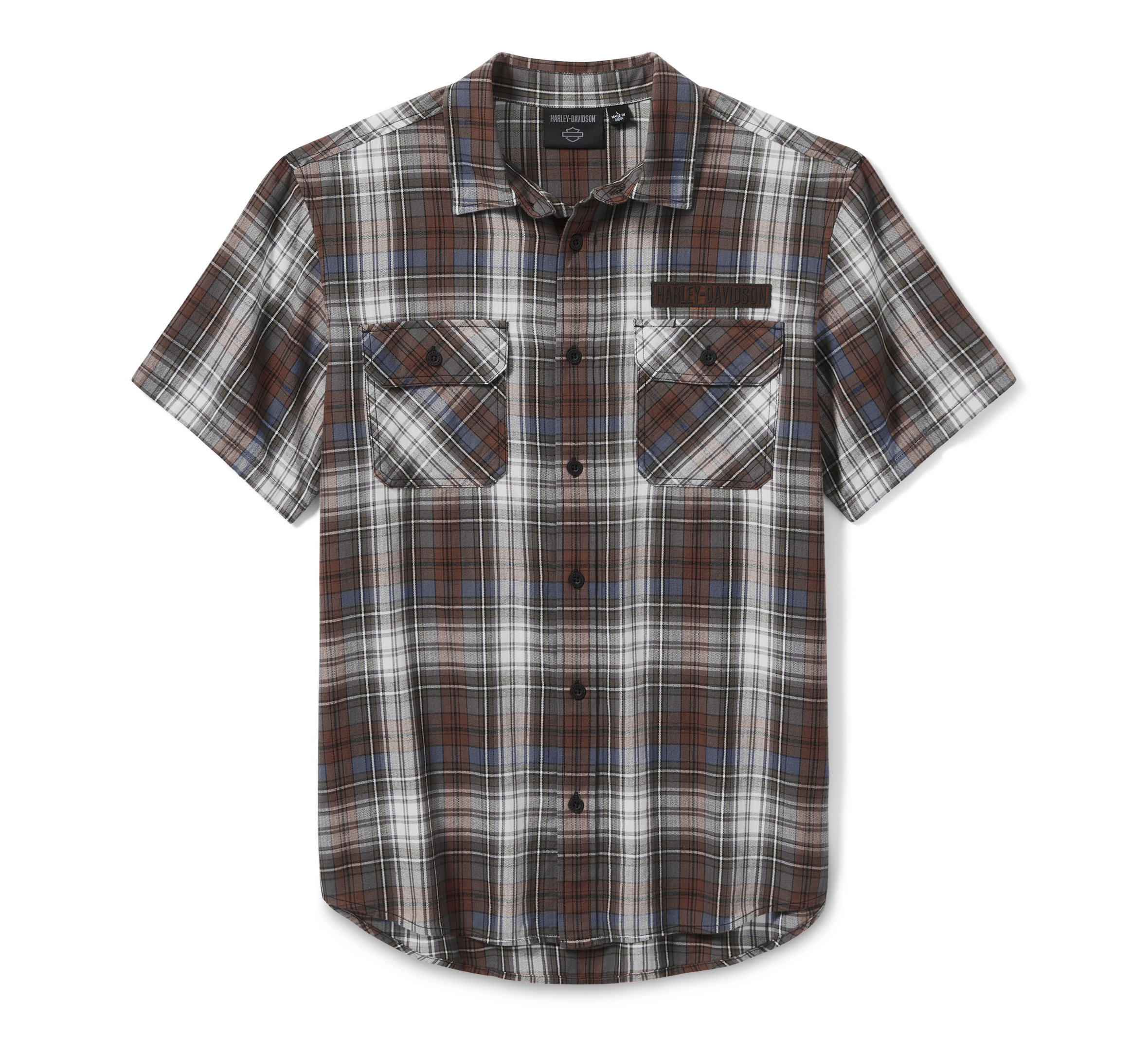 Men's Block Font Yarn Dyed Plaid Shirt