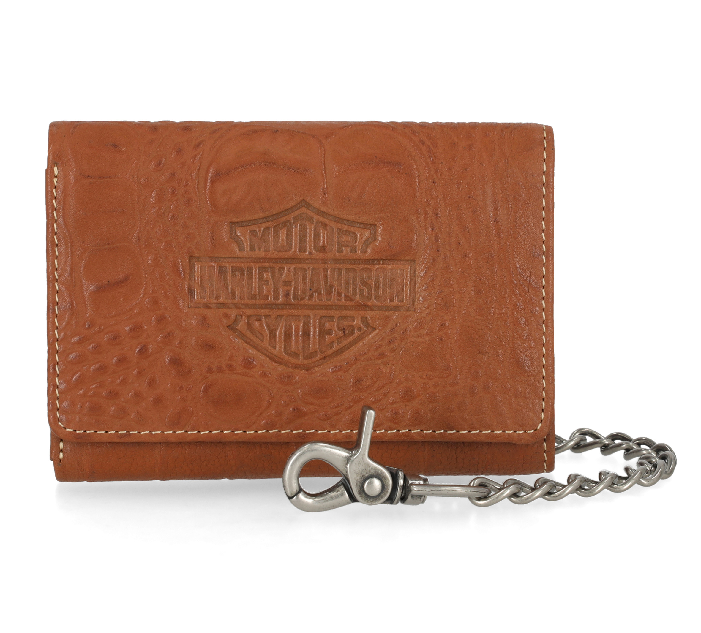 Traditional Bar & Shield Embossed Bifold Wallet with Chain