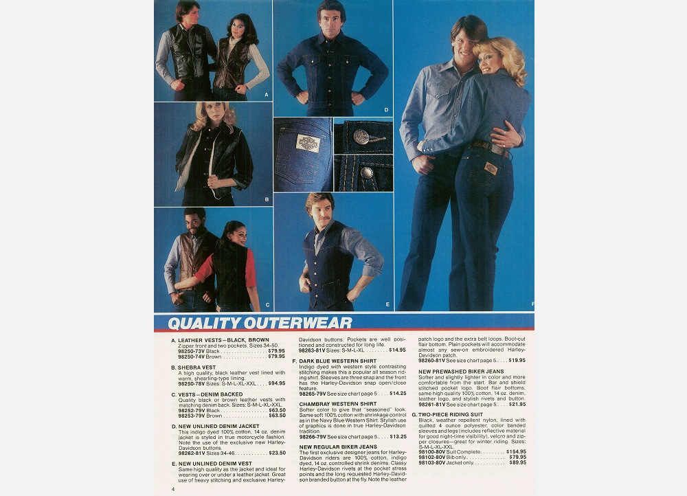 Magazine spread titled “Quality Outerwear” with styled denim outfits, feature photos, and descriptive text blocks
