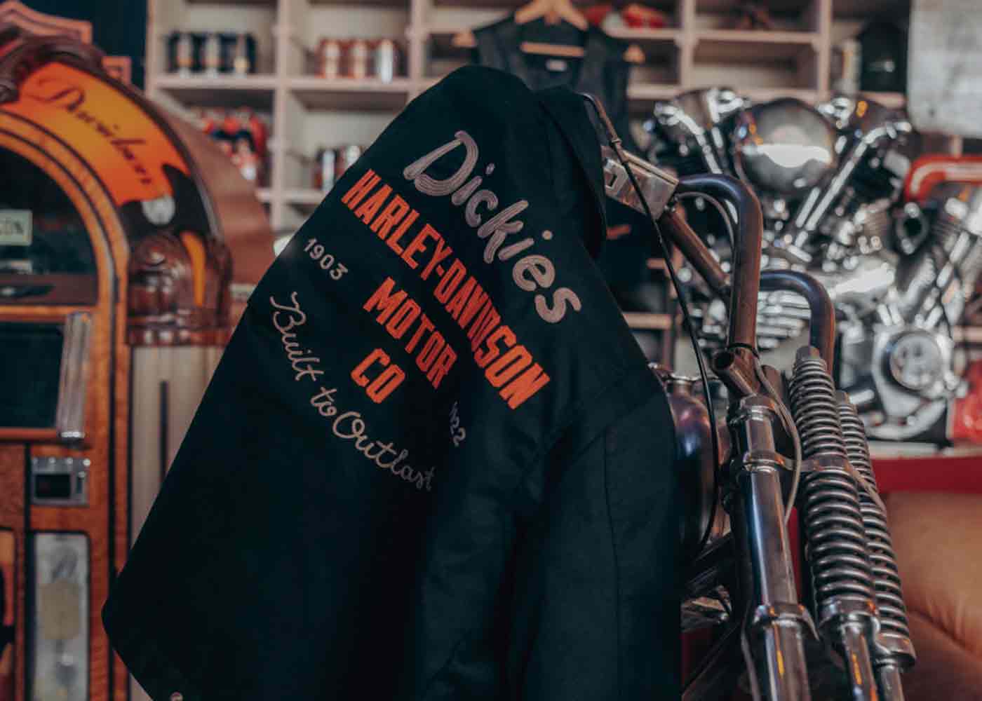 jacket hanging off a motorcycle