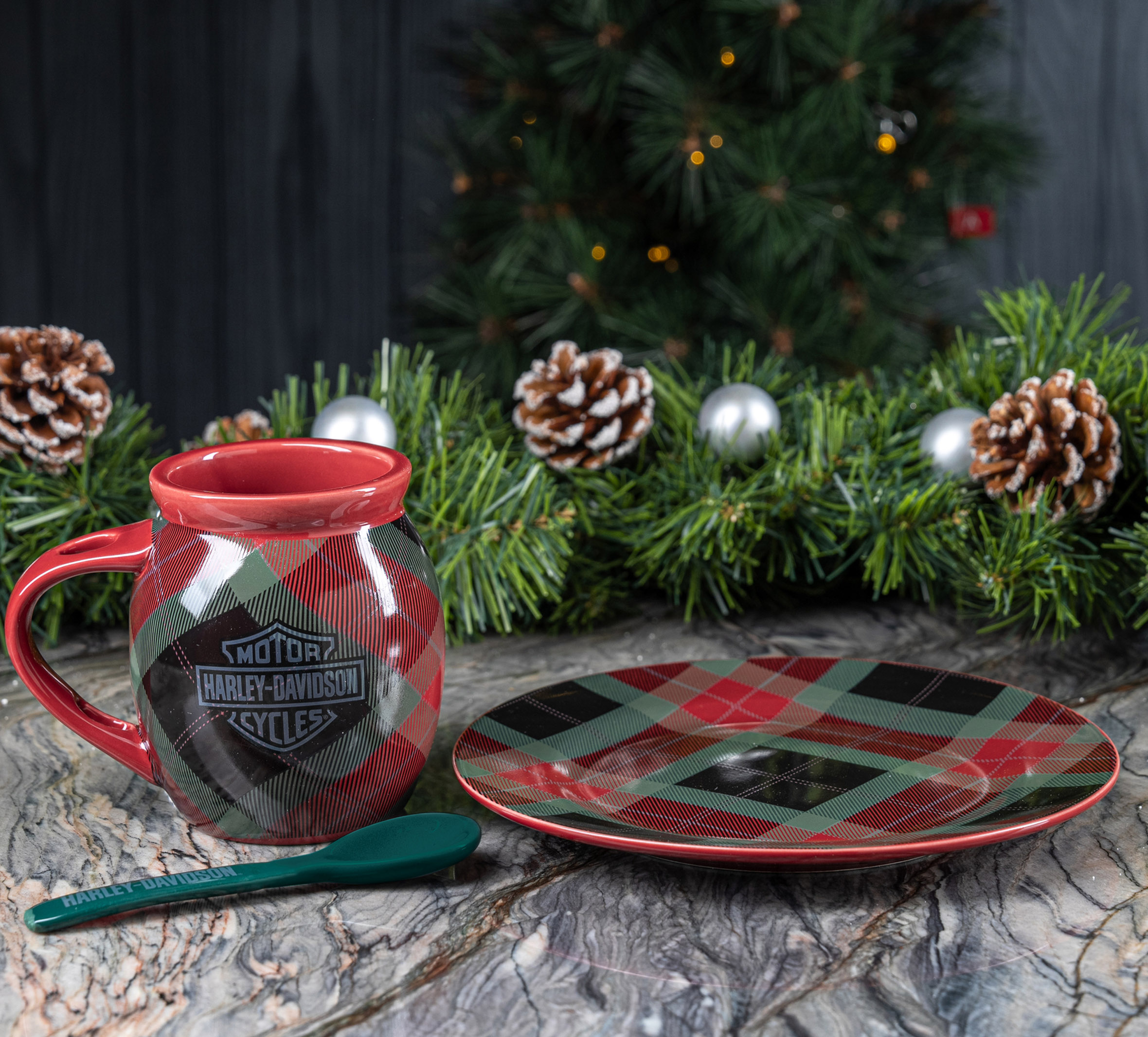 Holiday Plaid Cocoa Mug Set of 3