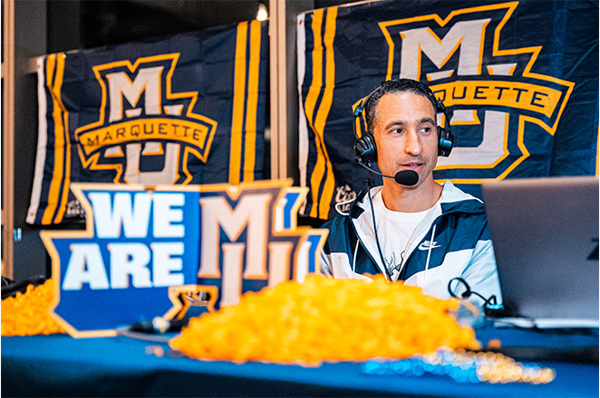 Man talking on the Marquette Radio Show 