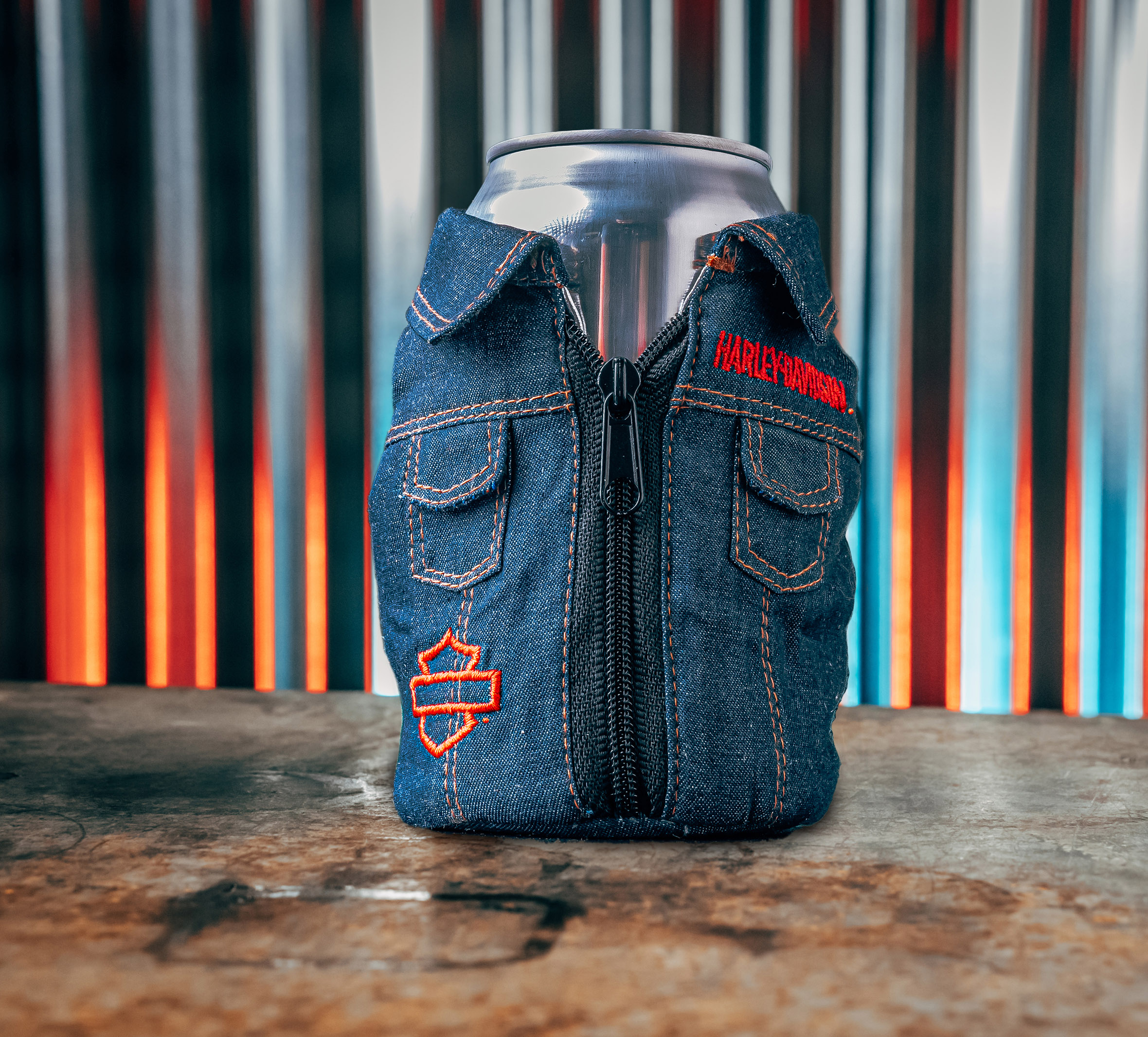 1970's Psychedelic Denim Can Cooler