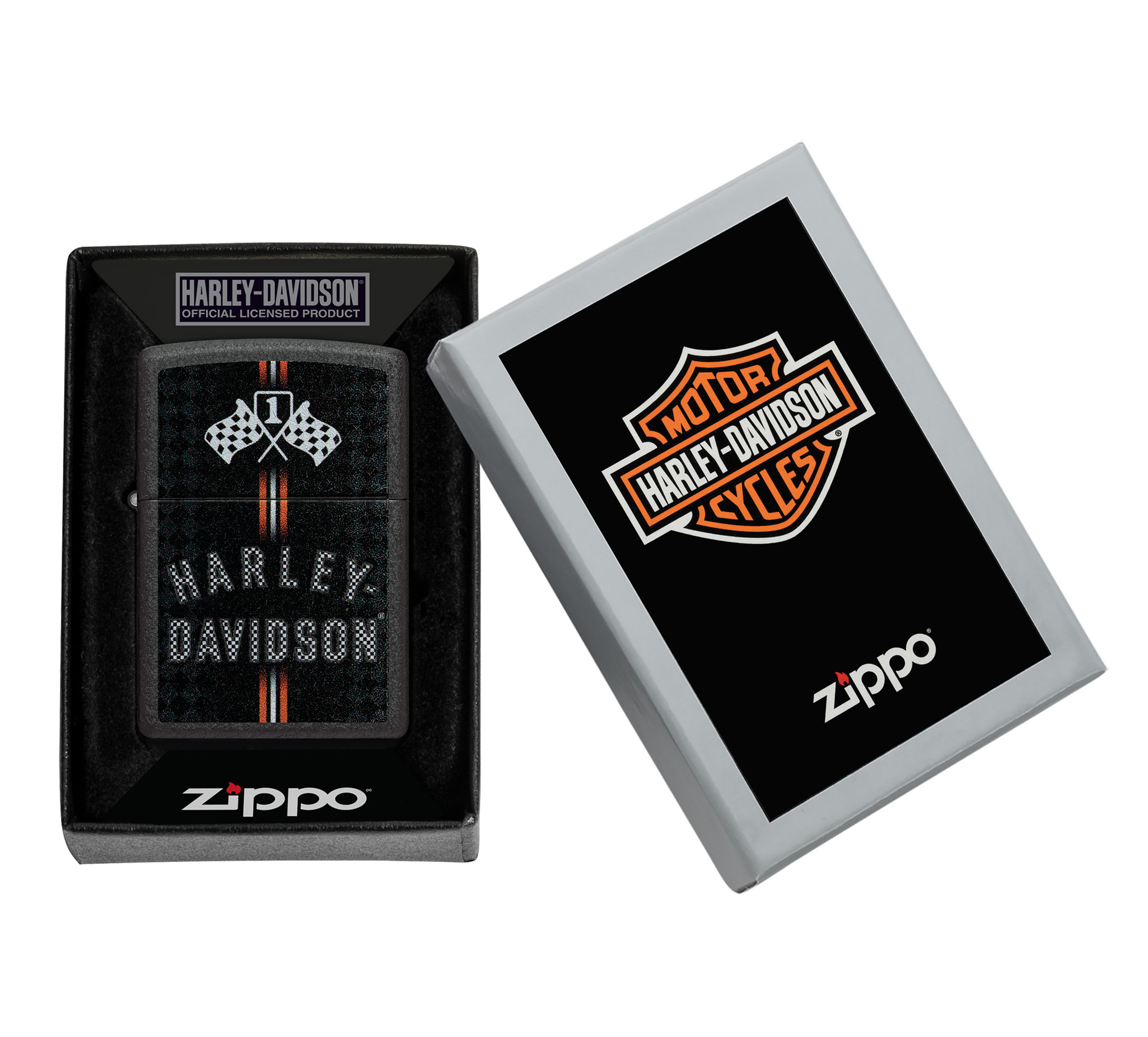 Harley-Davidson Checkered Flags Design Black Crackle Windproof Lighter