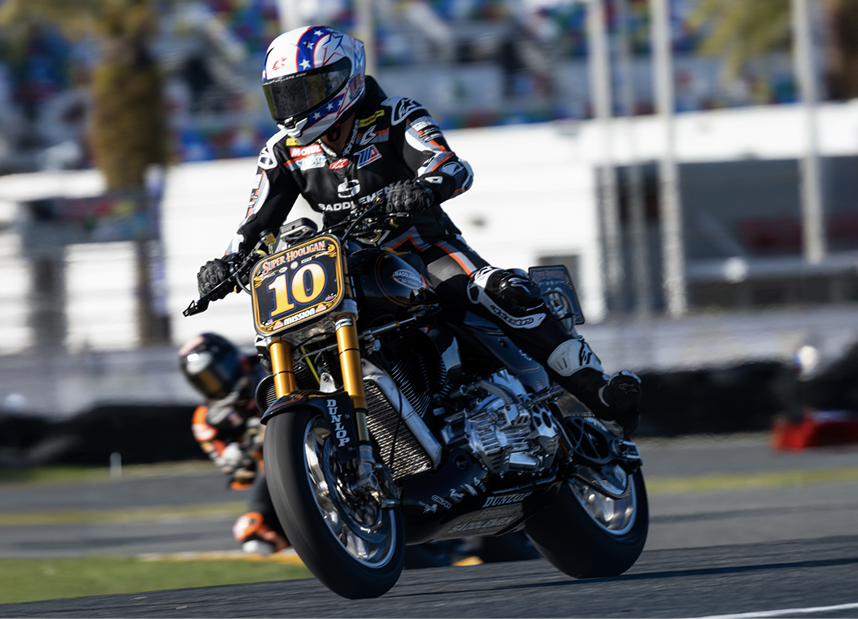 Travis Wyman exits a curve during a Super Hooligan race at Daytona International Speedway