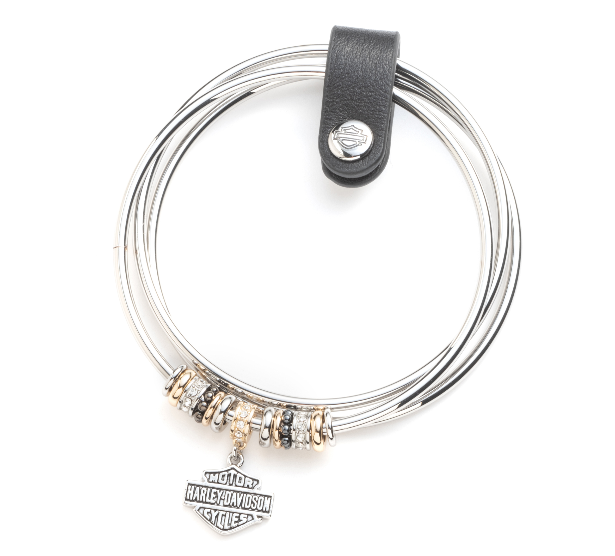 Women's 3 Piece Bar & Shield Charm Bangle Set