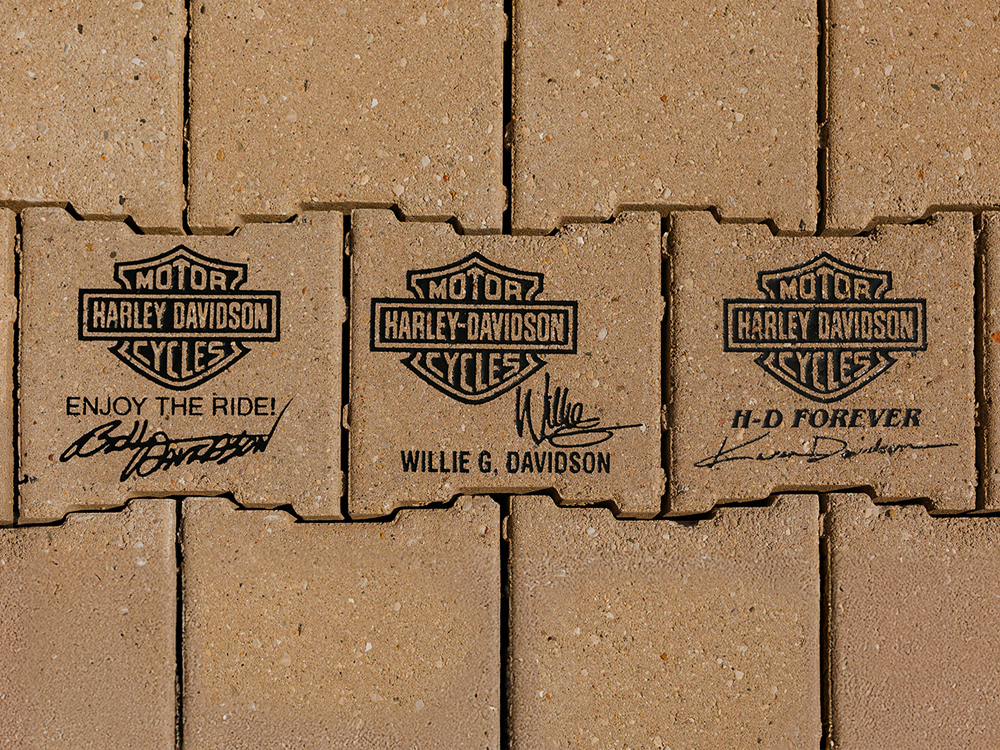 Harley-Davidson engraved donor bricks with signatures and logos