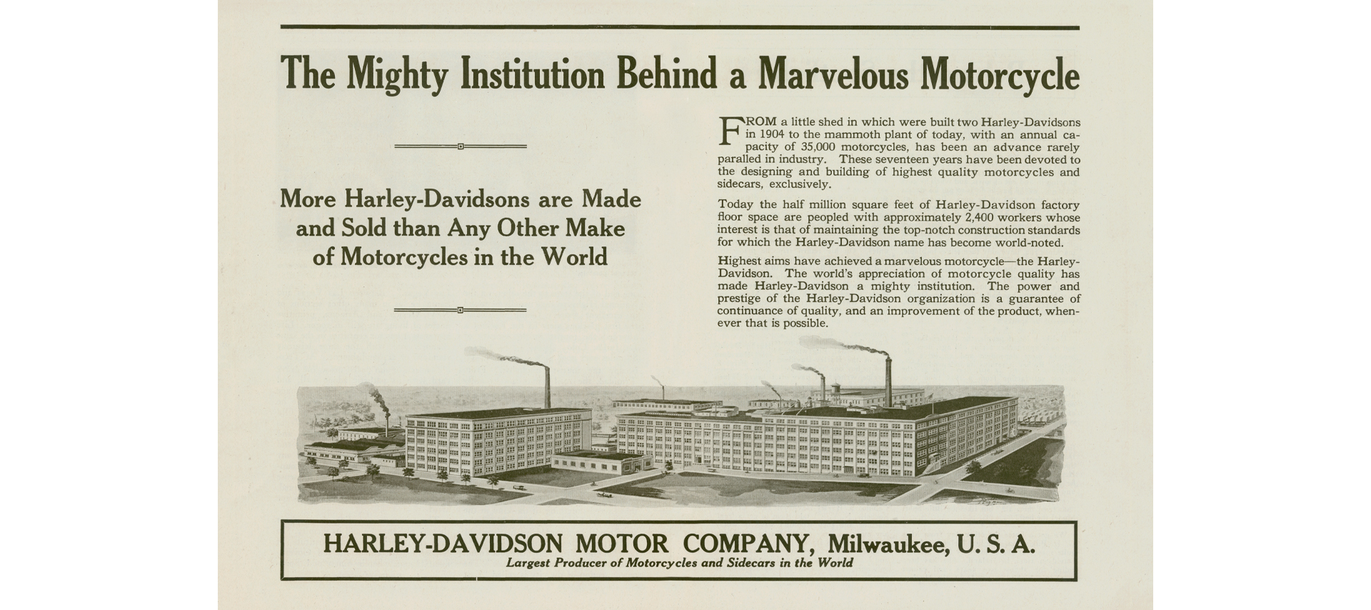 A print write-up about Harley-Davidson