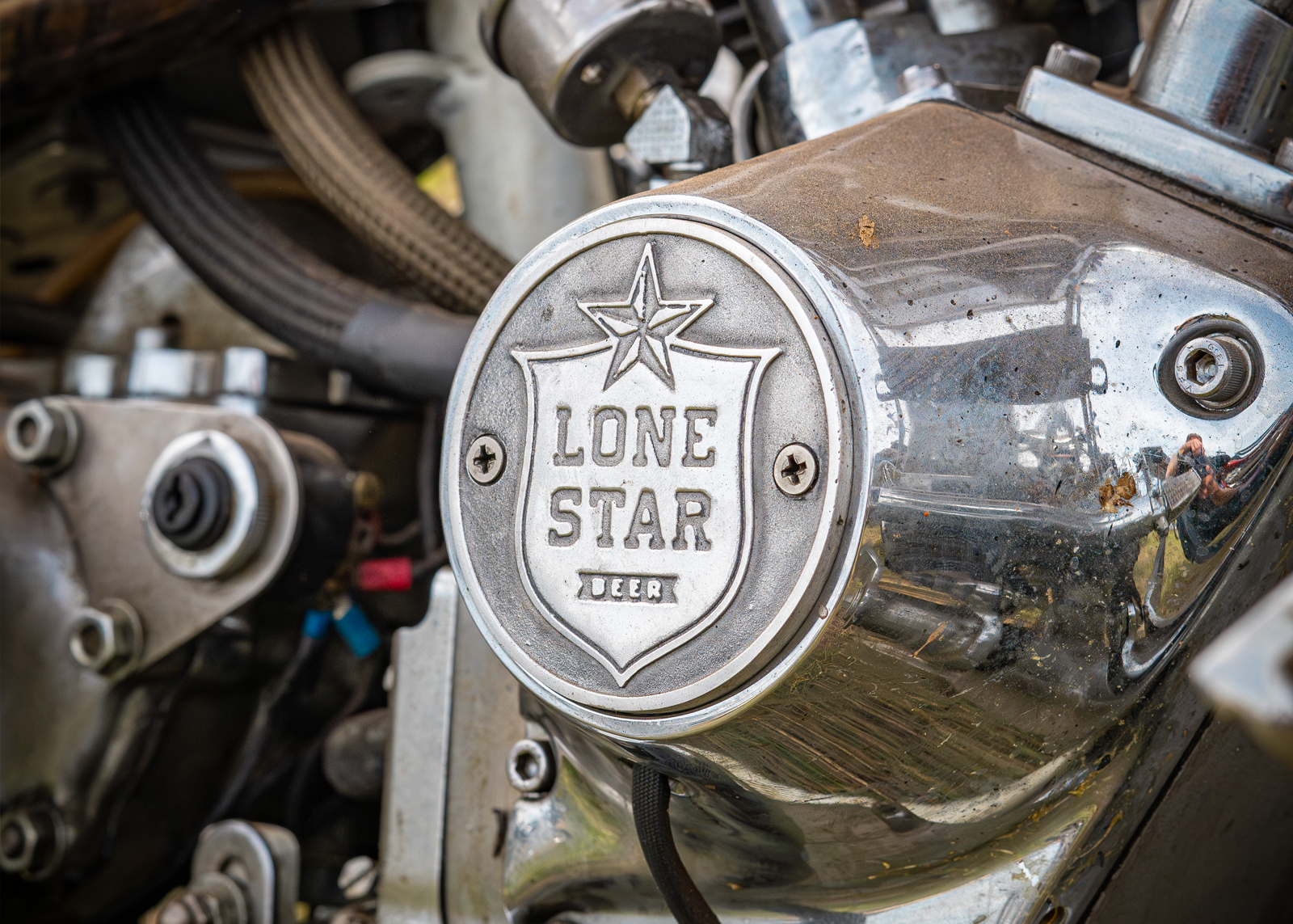 "Lone Star Beer" stamp on a bike