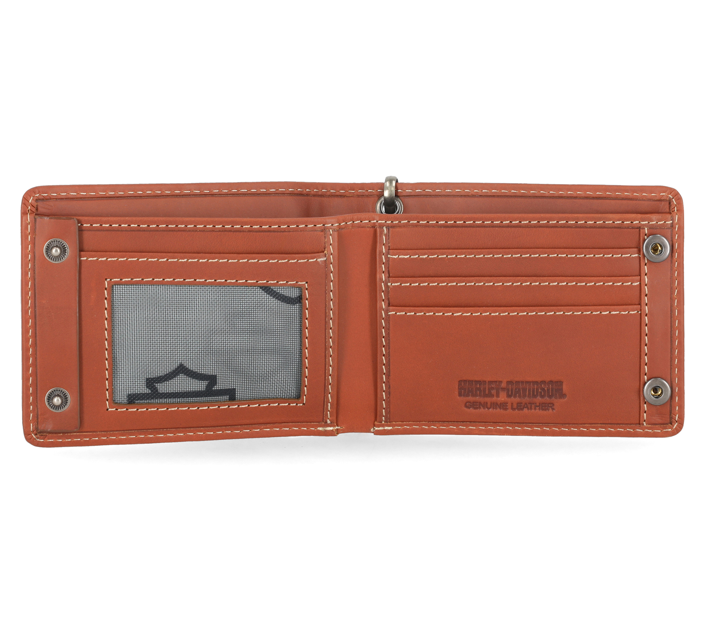 Traditional Bar & Shield Embossed Bifold Wallet with Chain